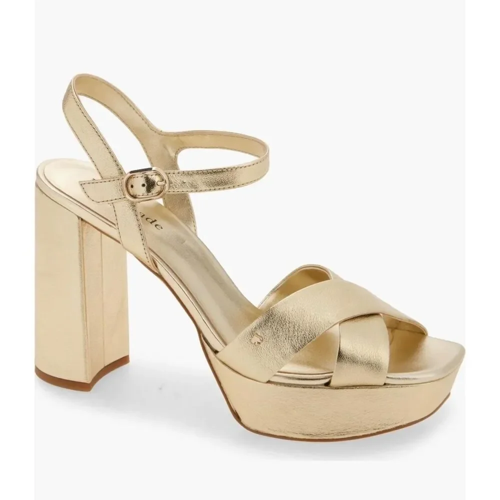 KATE SPADE Delphi Block Heel Platform Sandal in Gold Size 9.5